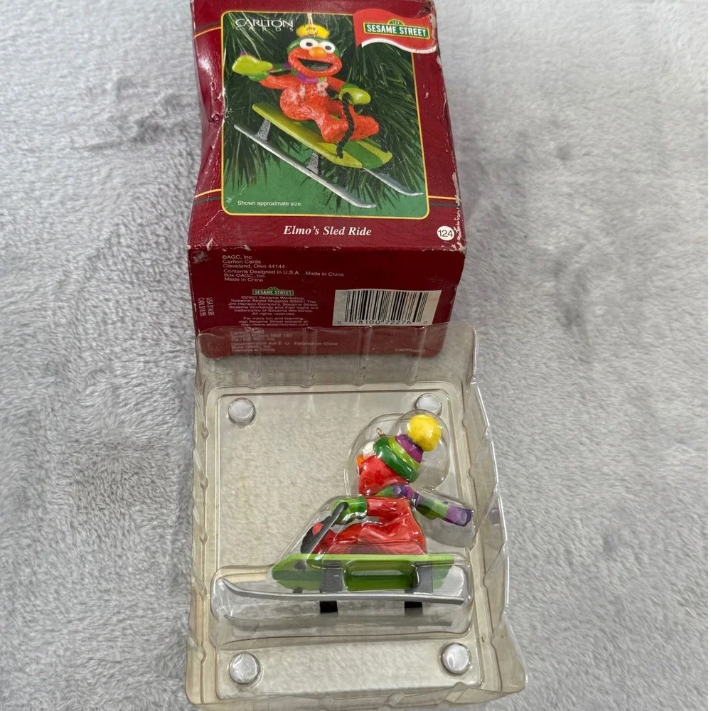 Vintage 2001 Carlton Cards Sesame Street Elmo's Sled Ride Ornament NIB